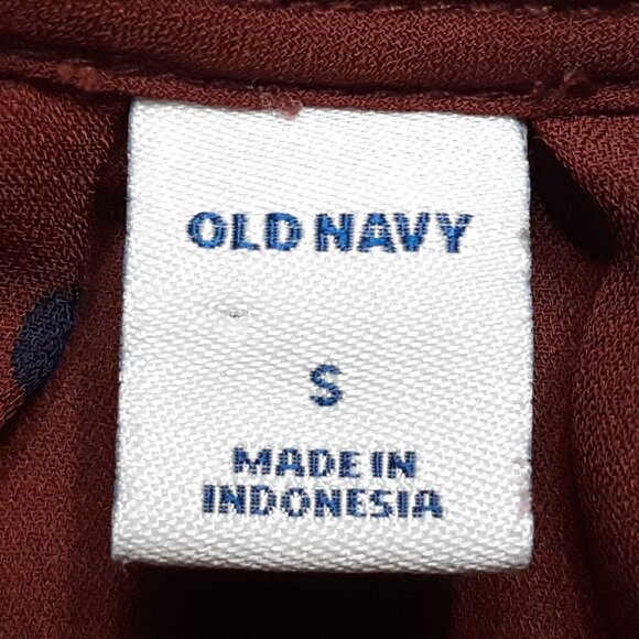 Old Navy Top Womens Small Red Polka Dot Long Sleeve Boho Ruffle Burgundy Blouse - Picture 12 of 14